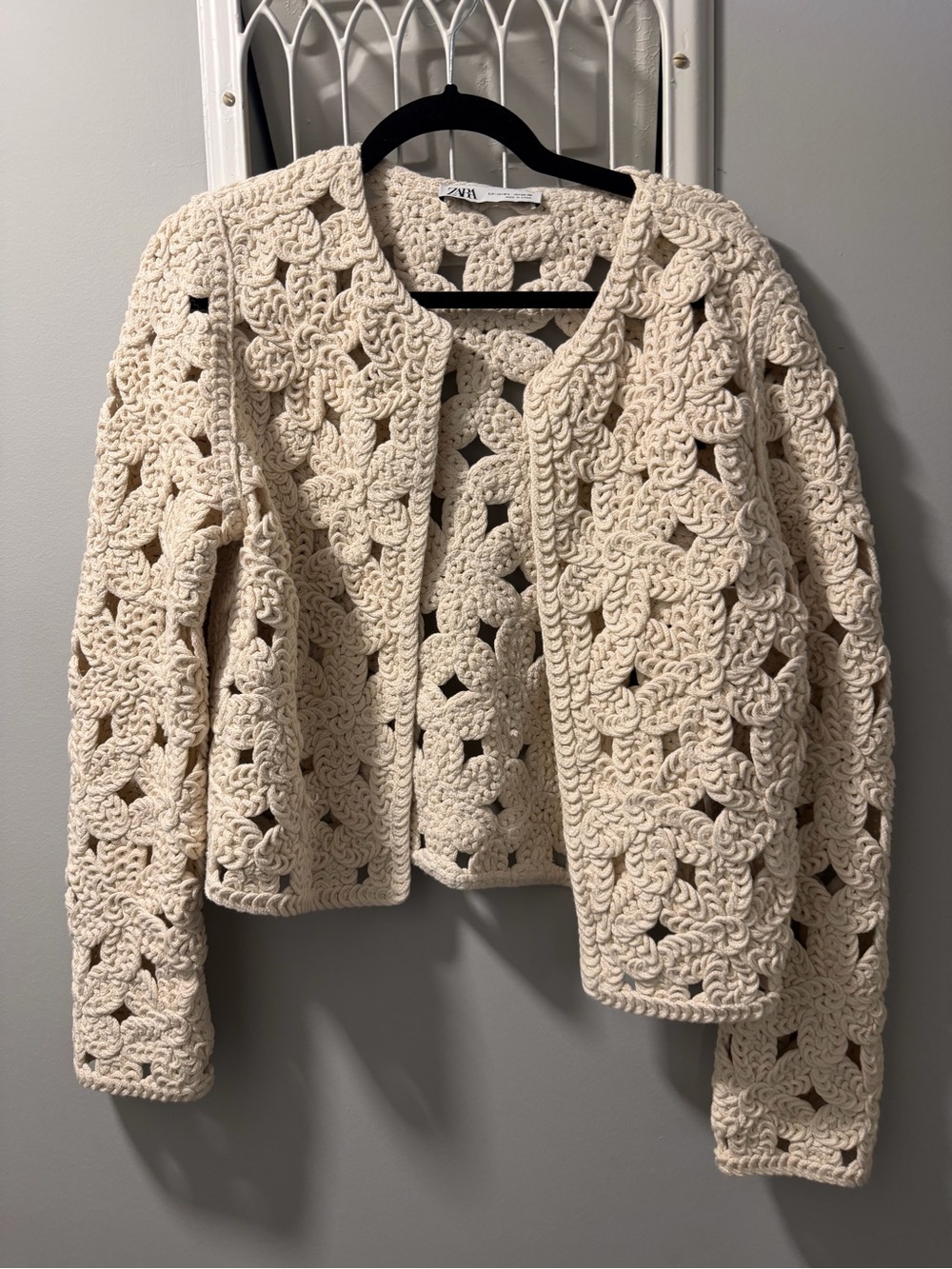 Zara Cream Crochet Openwork Cardigan, SZ M-L